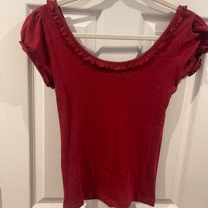 Victoria Secret Red scout neck ruffled short sleeve shirt Small